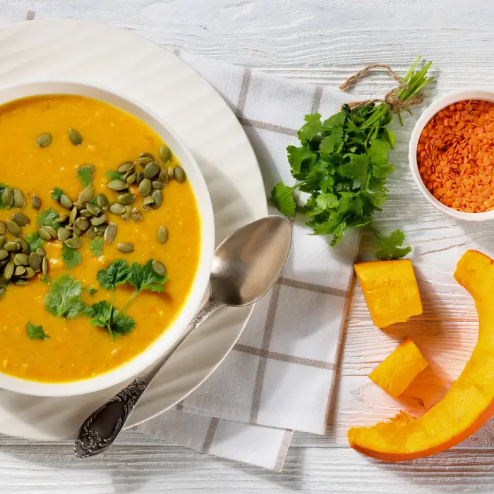 Sopa de Calabaza y Lentejas